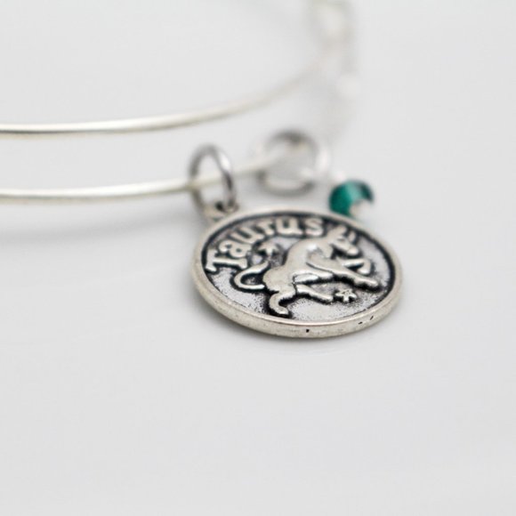 May Taurus Adjustable Charm Bangle - Handmade Zodiac Bracelet - Picture 8 of 11